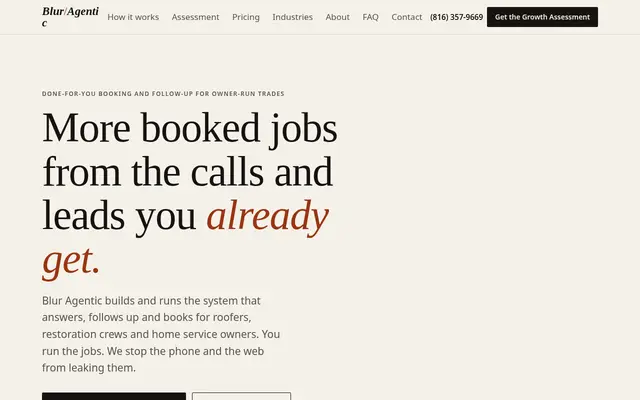 Homepage of Blur Agentic