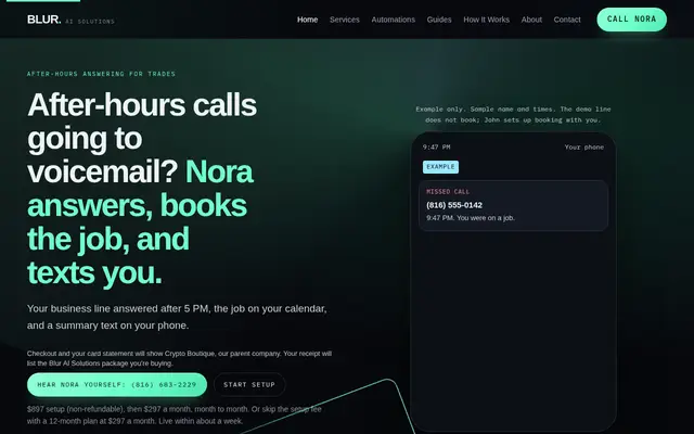 Homepage of Blur AI Solutions