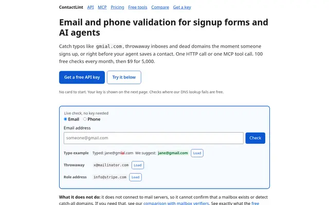 Homepage of ContactLint