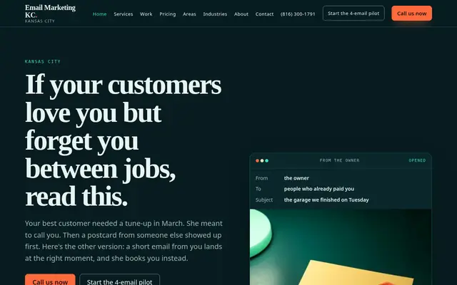 Homepage of Email Marketing KC